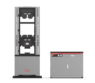 Máquina universal de ensaio servo-hidráulica, espaço duplo, garra de ação em cunha