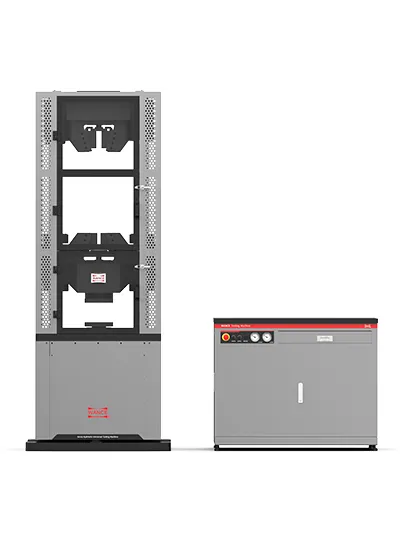 Máquina universal de ensaio servo-hidráulica, espaço duplo, garra de ação em cunha